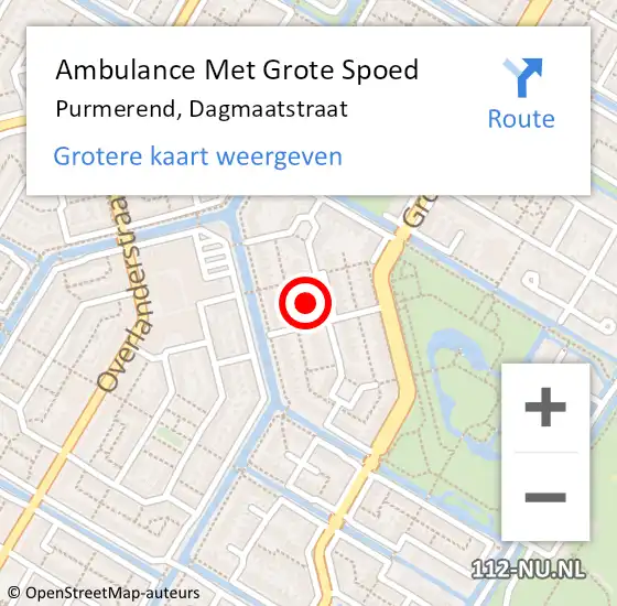 Locatie op kaart van de 112 melding: Ambulance Met Grote Spoed Naar Purmerend, Dagmaatstraat op 20 september 2022 17:49