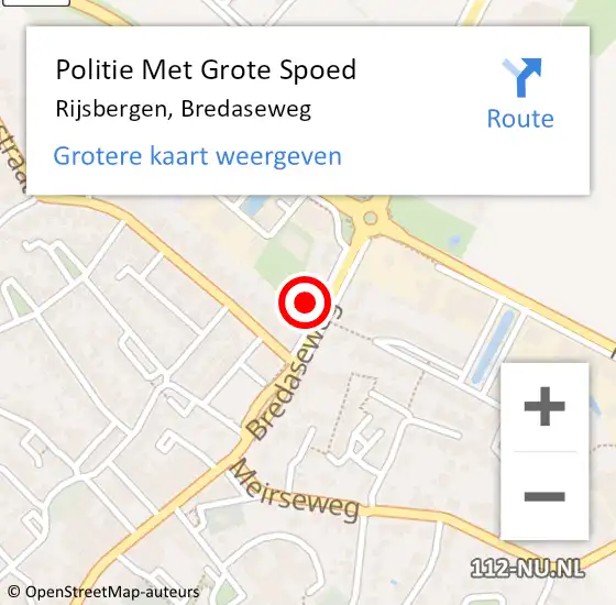 Locatie op kaart van de 112 melding: Politie Met Grote Spoed Naar Rijsbergen, Bredaseweg op 20 september 2022 17:56