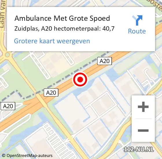 Locatie op kaart van de 112 melding: Ambulance Met Grote Spoed Naar Zuidplas, A20 hectometerpaal: 40,7 op 20 september 2022 18:30