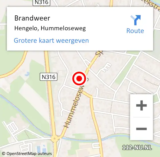 Locatie op kaart van de 112 melding: Brandweer Hengelo, Hummeloseweg op 20 september 2022 19:08