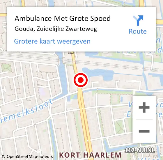 Locatie op kaart van de 112 melding: Ambulance Met Grote Spoed Naar Gouda, Zuidelijke Zwarteweg op 20 september 2022 19:17