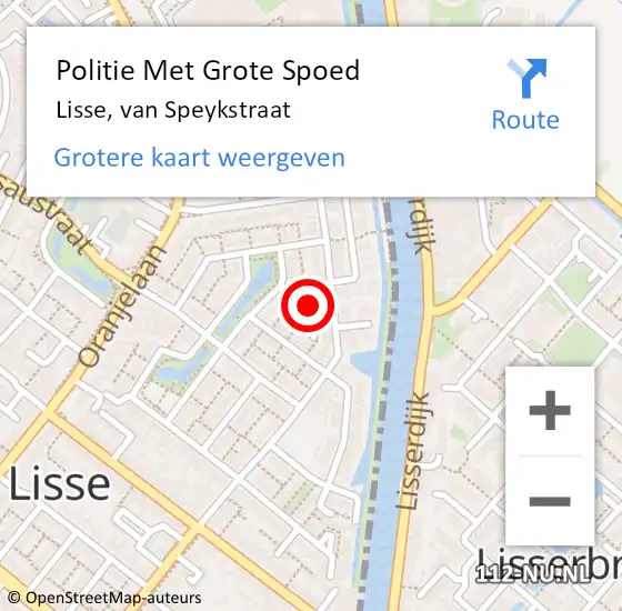 Locatie op kaart van de 112 melding: Politie Met Grote Spoed Naar Lisse, van Speykstraat op 20 september 2022 19:19