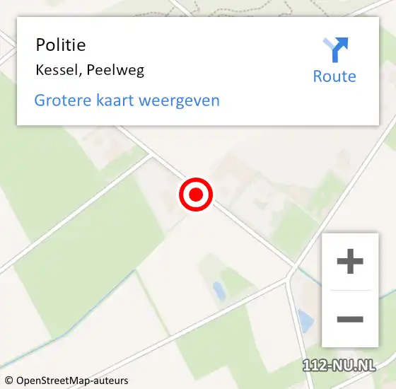 Locatie op kaart van de 112 melding: Politie Kessel, Peelweg op 20 september 2022 19:28