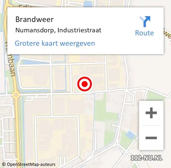 Locatie op kaart van de 112 melding: Brandweer Numansdorp, Industriestraat op 20 september 2022 19:30