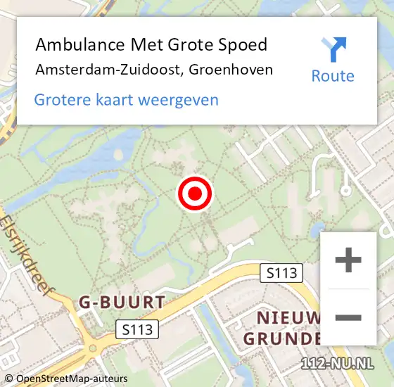 Locatie op kaart van de 112 melding: Ambulance Met Grote Spoed Naar Amsterdam-Zuidoost, Groenhoven op 20 september 2022 19:38