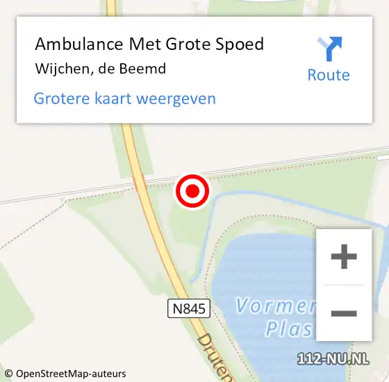 Locatie op kaart van de 112 melding: Ambulance Met Grote Spoed Naar Wijchen, de Beemd op 20 september 2022 19:41