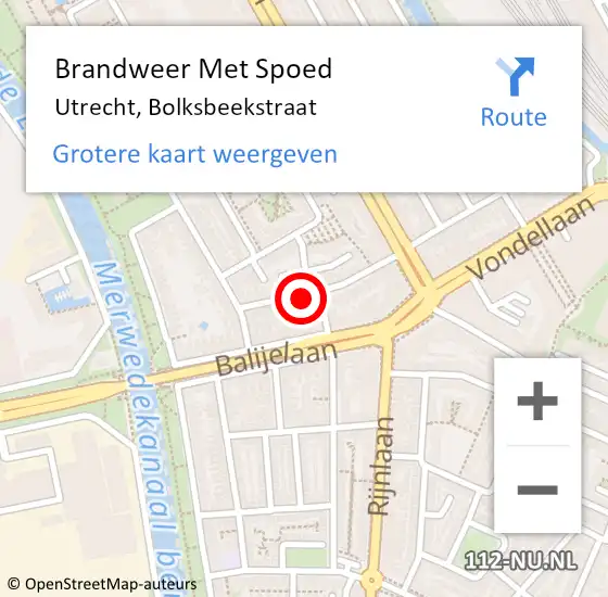 Locatie op kaart van de 112 melding: Brandweer Met Spoed Naar Utrecht, Bolksbeekstraat op 20 september 2022 19:45