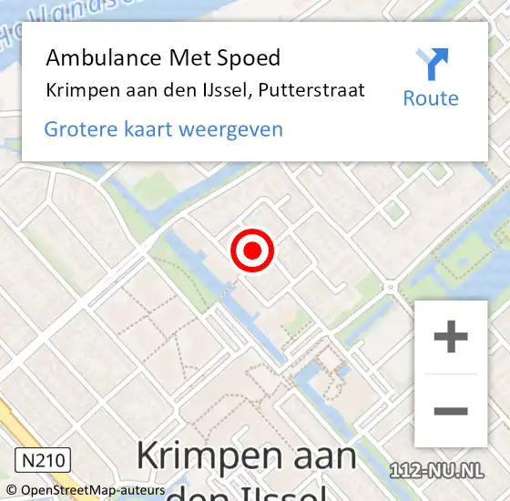 Locatie op kaart van de 112 melding: Ambulance Met Spoed Naar Krimpen aan den IJssel, Putterstraat op 20 september 2022 19:54