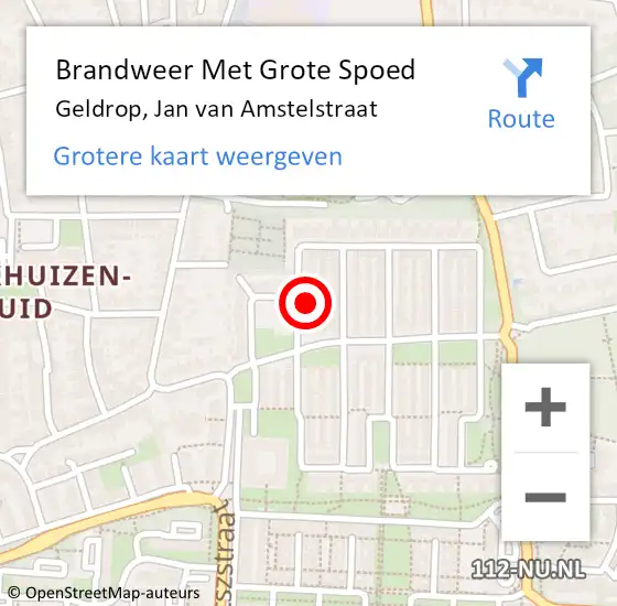 Locatie op kaart van de 112 melding: Brandweer Met Grote Spoed Naar Geldrop, Jan van Amstelstraat op 20 september 2022 20:10