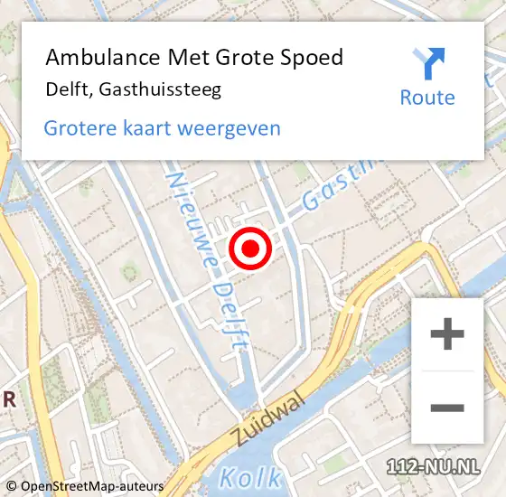 Locatie op kaart van de 112 melding: Ambulance Met Grote Spoed Naar Delft, Gasthuissteeg op 20 september 2022 20:11