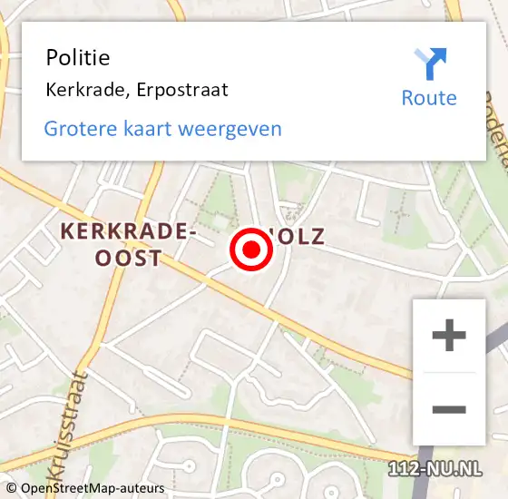 Locatie op kaart van de 112 melding: Politie Kerkrade, Erpostraat op 20 september 2022 20:21