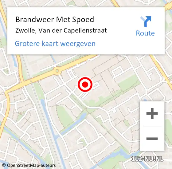 Locatie op kaart van de 112 melding: Brandweer Met Spoed Naar Zwolle, Van der Capellenstraat op 20 september 2022 21:09