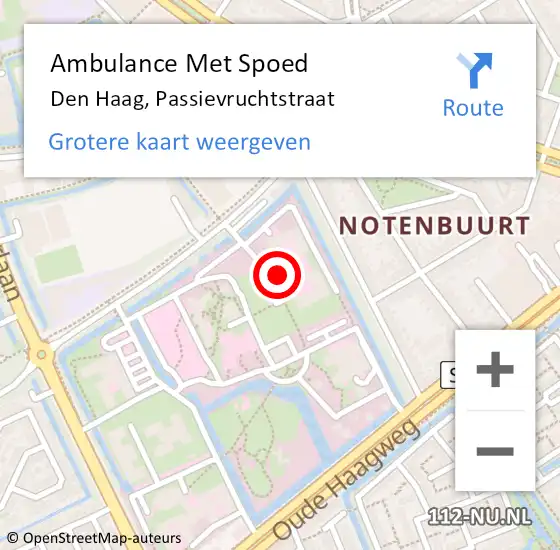 Locatie op kaart van de 112 melding: Ambulance Met Spoed Naar Den Haag, Passievruchtstraat op 20 september 2022 21:23