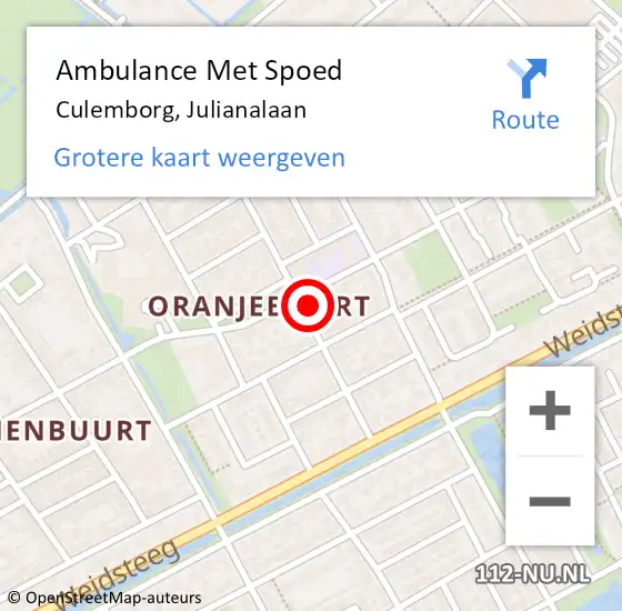 Locatie op kaart van de 112 melding: Ambulance Met Spoed Naar Culemborg, Julianalaan op 20 september 2022 21:56