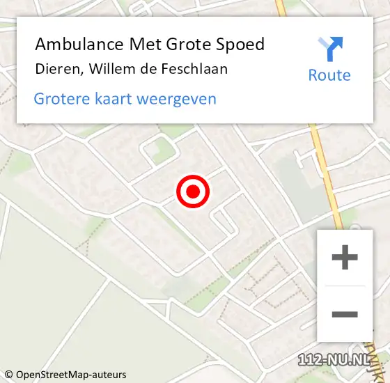 Locatie op kaart van de 112 melding: Ambulance Met Grote Spoed Naar Dieren, Willem de Feschlaan op 20 september 2022 21:56