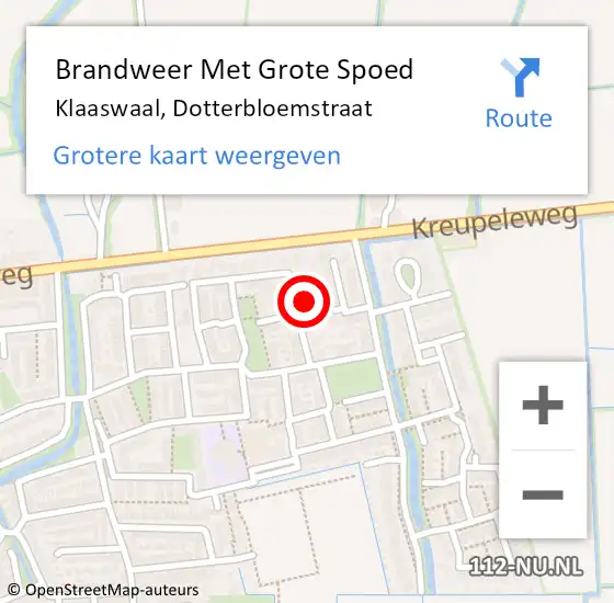 Locatie op kaart van de 112 melding: Brandweer Met Grote Spoed Naar Klaaswaal, Dotterbloemstraat op 20 september 2022 22:06