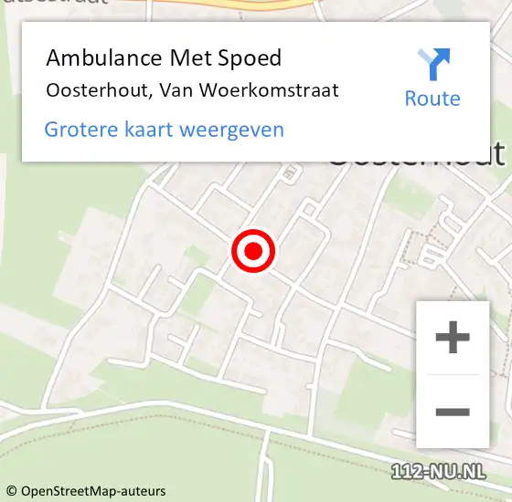 Locatie op kaart van de 112 melding: Ambulance Met Spoed Naar Oosterhout, Van Woerkomstraat op 20 september 2022 22:16