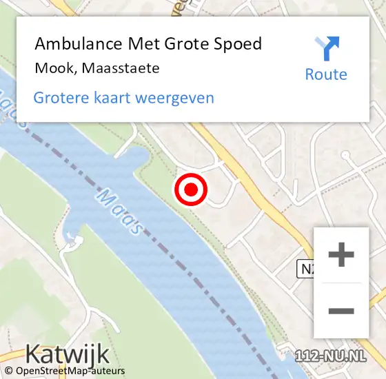 Locatie op kaart van de 112 melding: Ambulance Met Grote Spoed Naar Mook, Maasstaete op 20 september 2022 22:33