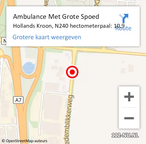 Locatie op kaart van de 112 melding: Ambulance Met Grote Spoed Naar Hollands Kroon, N240 hectometerpaal: 10,9 op 20 september 2022 22:39