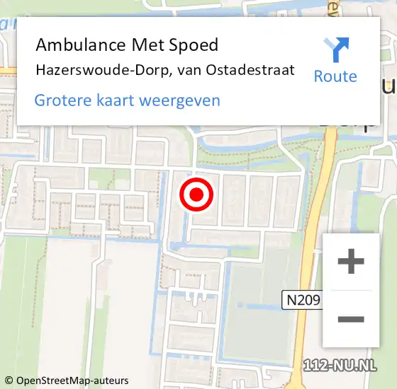 Locatie op kaart van de 112 melding: Ambulance Met Spoed Naar Hazerswoude-Dorp, van Ostadestraat op 20 september 2022 22:41