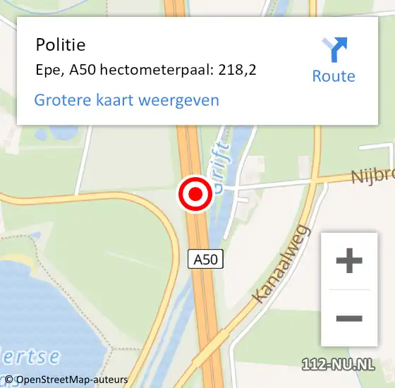 Locatie op kaart van de 112 melding: Politie Epe, A50 hectometerpaal: 218,2 op 20 september 2022 22:50
