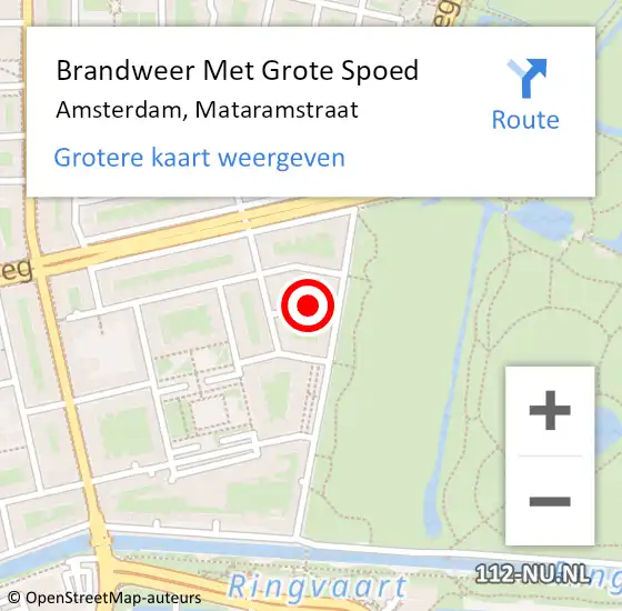 Locatie op kaart van de 112 melding: Brandweer Met Grote Spoed Naar Amsterdam, Mataramstraat op 20 september 2022 22:58