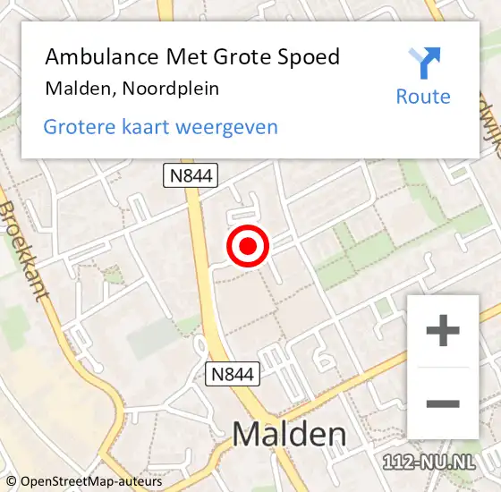 Locatie op kaart van de 112 melding: Ambulance Met Grote Spoed Naar Malden, Noordplein op 21 september 2022 00:27