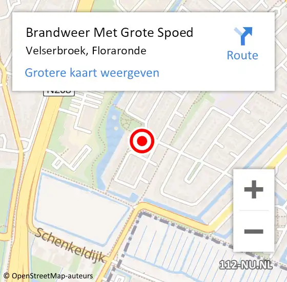 Locatie op kaart van de 112 melding: Brandweer Met Grote Spoed Naar Velserbroek, Floraronde op 21 september 2022 02:14