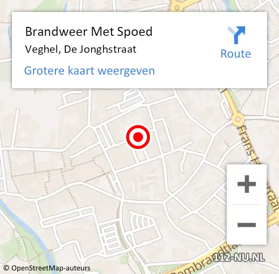 Locatie op kaart van de 112 melding: Brandweer Met Spoed Naar Veghel, De Jonghstraat op 21 september 2022 02:44