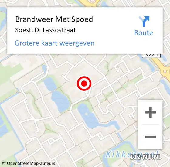 Locatie op kaart van de 112 melding: Brandweer Met Spoed Naar Soest, Di Lassostraat op 21 september 2022 02:52