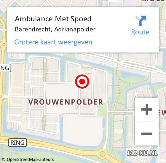 Locatie op kaart van de 112 melding: Ambulance Met Spoed Naar Barendrecht, Adrianapolder op 21 september 2022 03:59