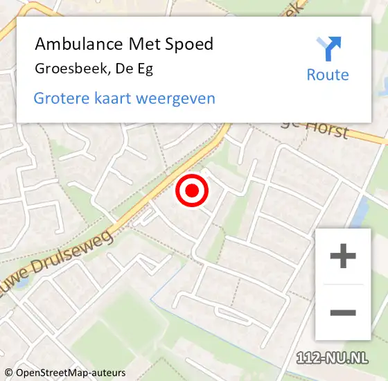 Locatie op kaart van de 112 melding: Ambulance Met Spoed Naar Groesbeek, De Eg op 21 september 2022 04:57