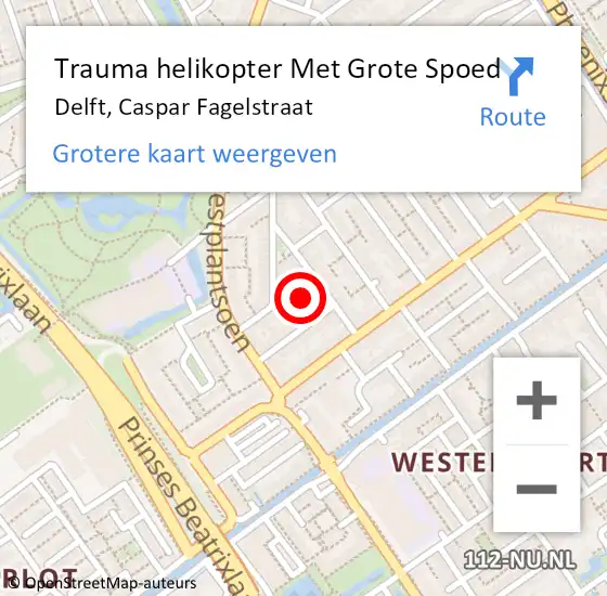 Locatie op kaart van de 112 melding: Trauma helikopter Met Grote Spoed Naar Delft, Caspar Fagelstraat op 21 september 2022 05:04