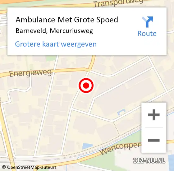 Locatie op kaart van de 112 melding: Ambulance Met Grote Spoed Naar Barneveld, Mercuriusweg op 21 september 2022 06:42