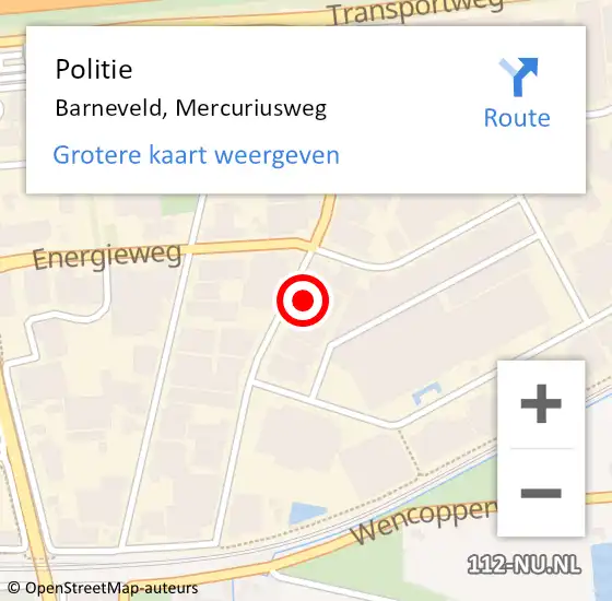 Locatie op kaart van de 112 melding: Politie Barneveld, Mercuriusweg op 21 september 2022 06:44