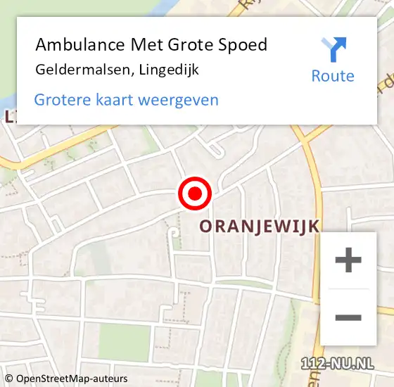 Locatie op kaart van de 112 melding: Ambulance Met Grote Spoed Naar Geldermalsen, Lingedijk op 21 september 2022 06:45