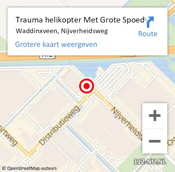 Locatie op kaart van de 112 melding: Trauma helikopter Met Grote Spoed Naar Waddinxveen, Nijverheidsweg op 21 september 2022 07:35