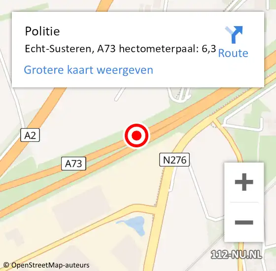 Locatie op kaart van de 112 melding: Politie Echt-Susteren, A73 hectometerpaal: 6,3 op 21 september 2022 07:56