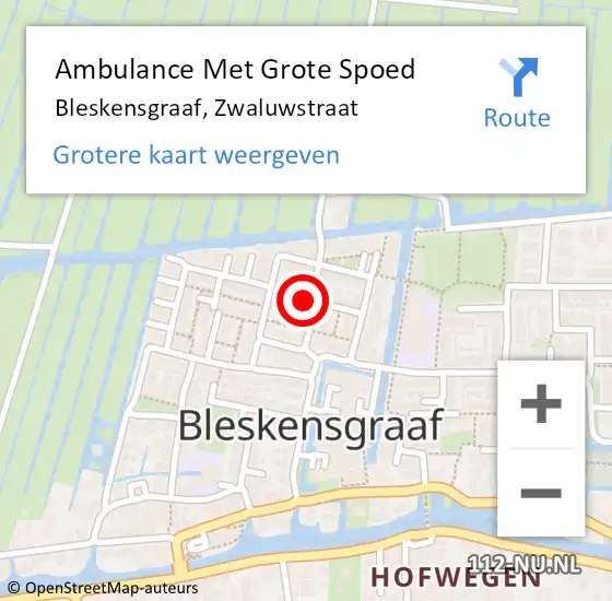 Locatie op kaart van de 112 melding: Ambulance Met Grote Spoed Naar Bleskensgraaf, Zwaluwstraat op 21 september 2022 07:57