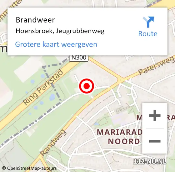 Locatie op kaart van de 112 melding: Brandweer Hoensbroek, Jeugrubbenweg op 29 juli 2014 22:57