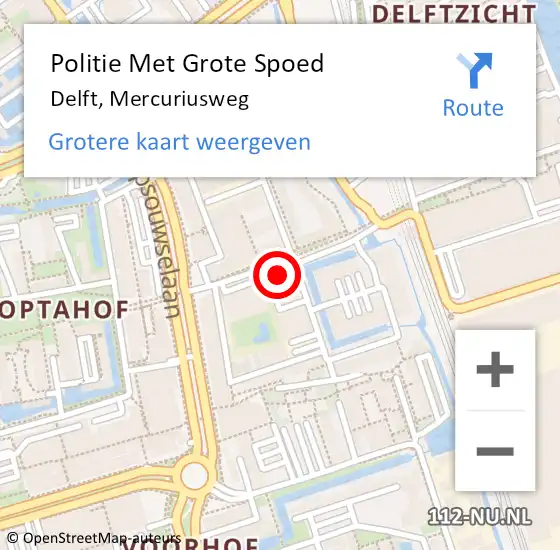 Locatie op kaart van de 112 melding: Politie Met Grote Spoed Naar Delft, Mercuriusweg op 21 september 2022 08:11