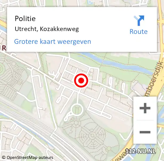 Locatie op kaart van de 112 melding: Politie Utrecht, Kozakkenweg op 21 september 2022 08:29