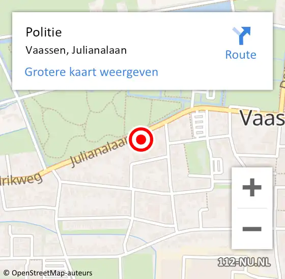 Locatie op kaart van de 112 melding: Politie Vaassen, Julianalaan op 21 september 2022 08:34