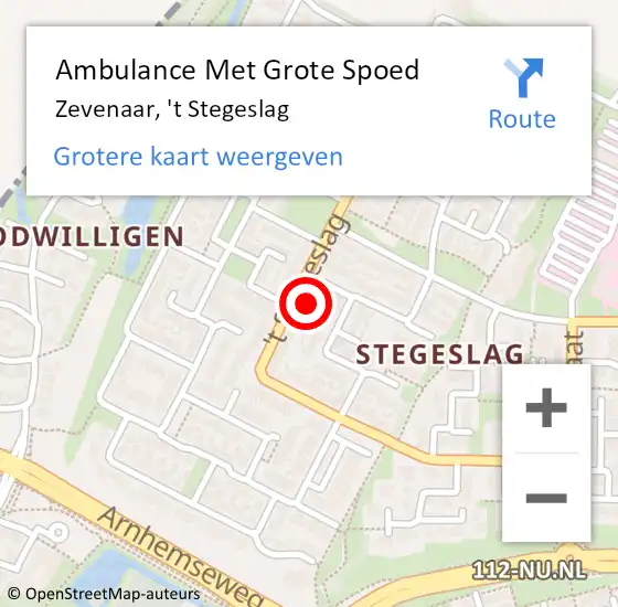 Locatie op kaart van de 112 melding: Ambulance Met Grote Spoed Naar Zevenaar, 't Stegeslag op 21 september 2022 08:40