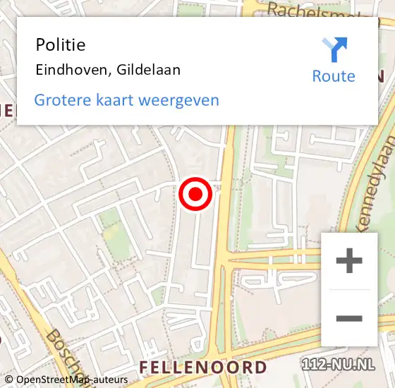 Locatie op kaart van de 112 melding: Politie Eindhoven, Gildelaan op 21 september 2022 08:56