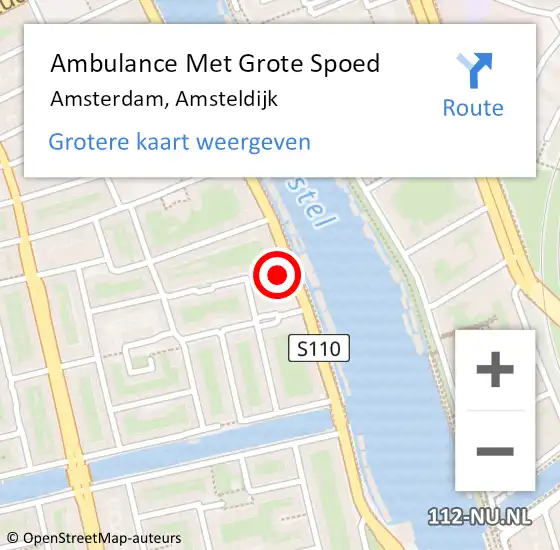 Locatie op kaart van de 112 melding: Ambulance Met Grote Spoed Naar Amsterdam, Amsteldijk op 21 september 2022 08:57