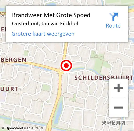 Locatie op kaart van de 112 melding: Brandweer Met Grote Spoed Naar Oosterhout, Jan van Eijckhof op 21 september 2022 09:37