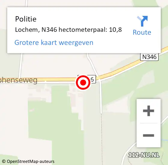 Locatie op kaart van de 112 melding: Politie Lochem, N346 hectometerpaal: 10,8 op 21 september 2022 09:46