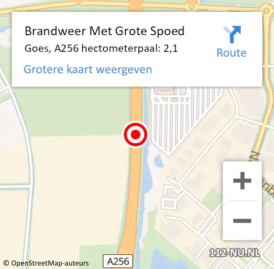 Locatie op kaart van de 112 melding: Brandweer Met Grote Spoed Naar Goes, A256 hectometerpaal: 2,1 op 21 september 2022 09:52