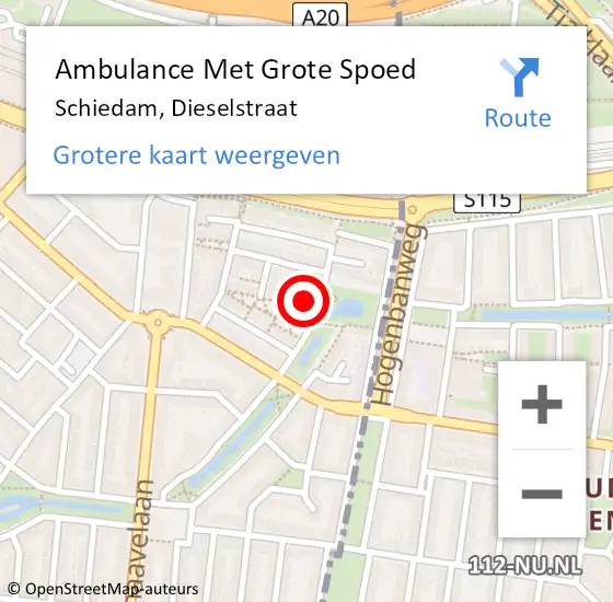 Locatie op kaart van de 112 melding: Ambulance Met Grote Spoed Naar Schiedam, Dieselstraat op 21 september 2022 10:52